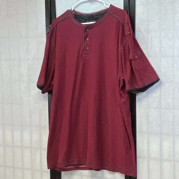 Modern Culture Burgundy Grey Marled 3 Button Short Tab Sleeve Henley Shirt 3XB - Picture 4 of 13